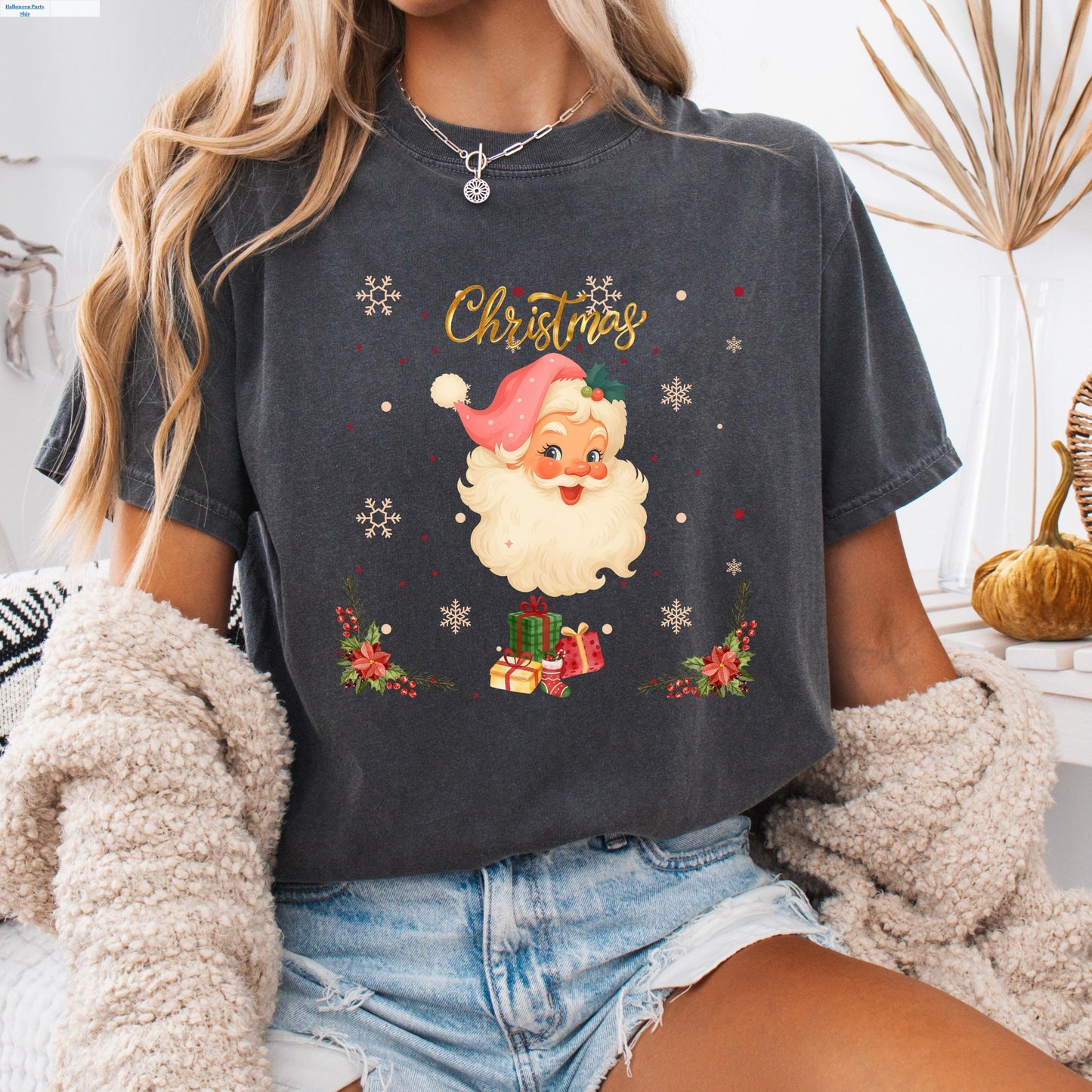 Pink Santa Christmas T-Shirt – Retro Christmas Shirt | Soft Cotton Holiday Tee