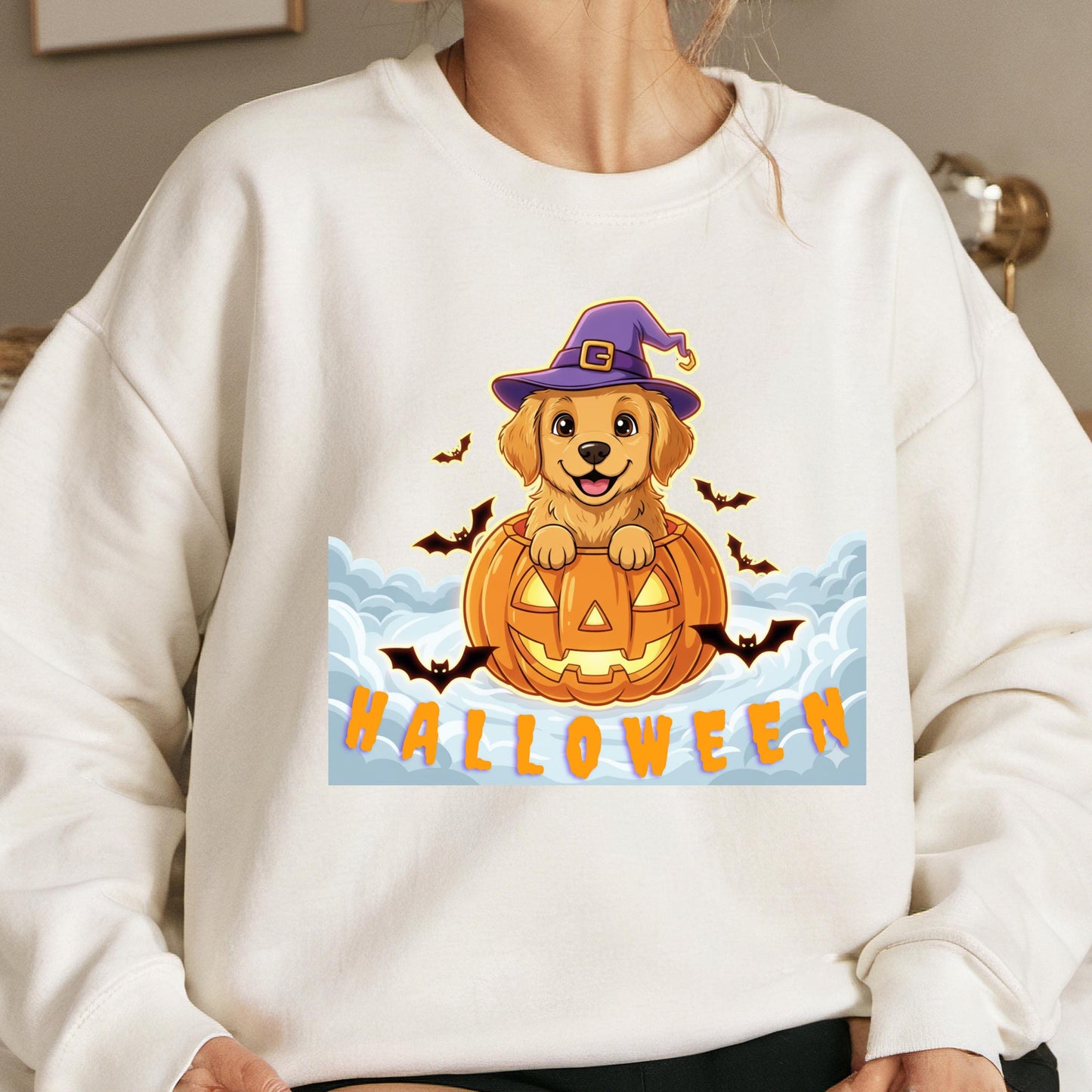 Halloween Puppy Sweatshirt – Cozy Pumpkin Dog Shirt Unisex Crewneck Pullover