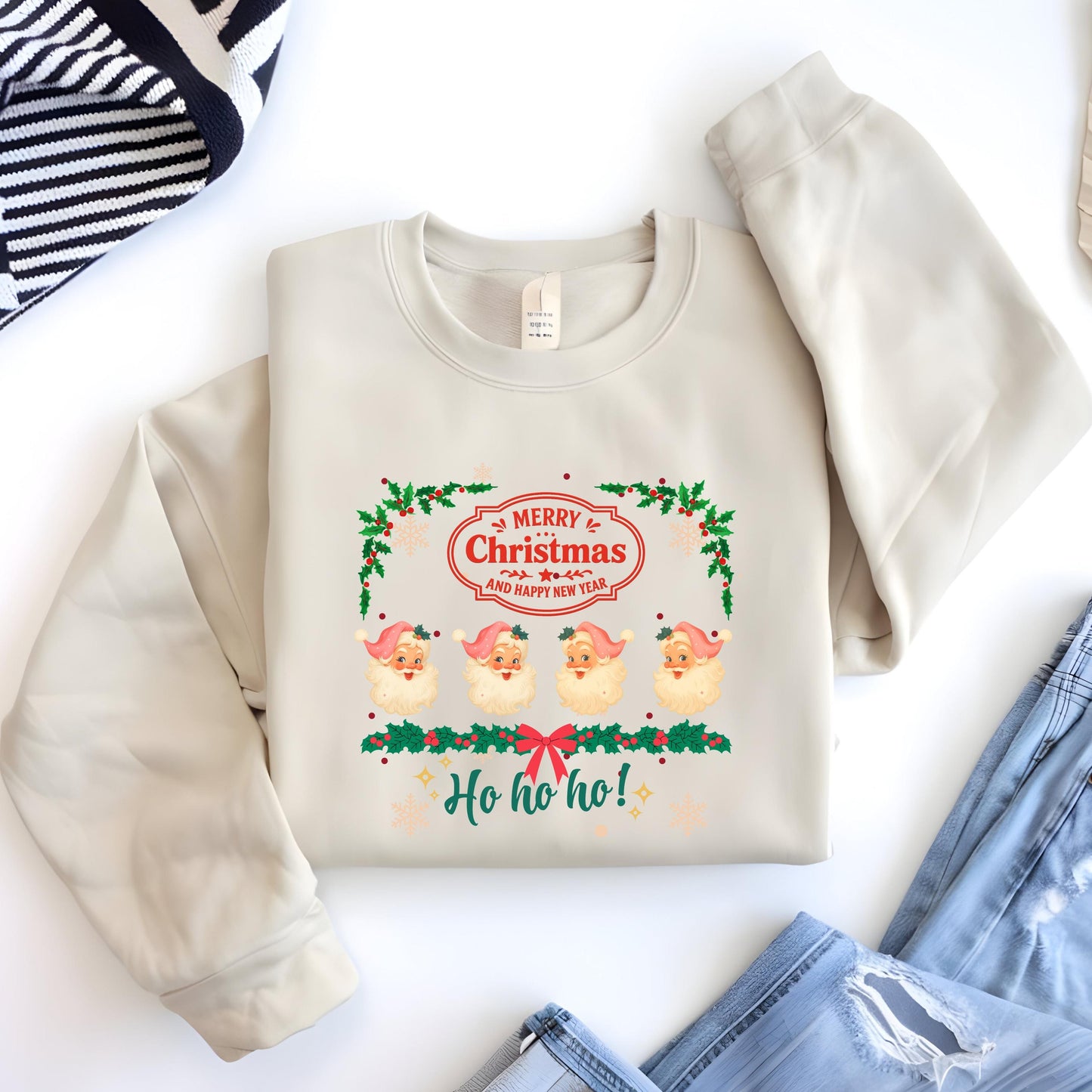 Retro Pink Santa Sweatshirt - Cozy Holiday Pullover | Vintage Xmas Sweater