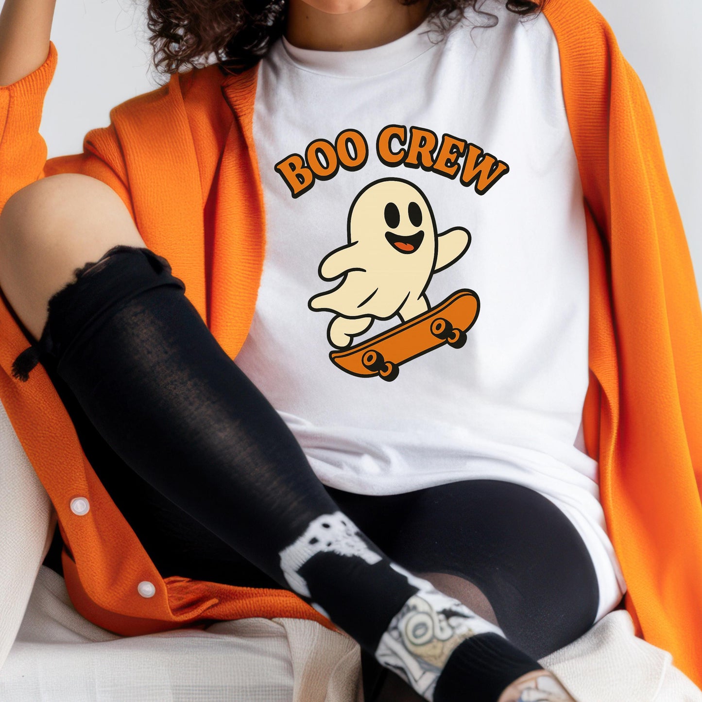 Ghost Skateboard T-Shirt – Retro Halloween Tee | Soft Cotton Shirt, Unisex Fit