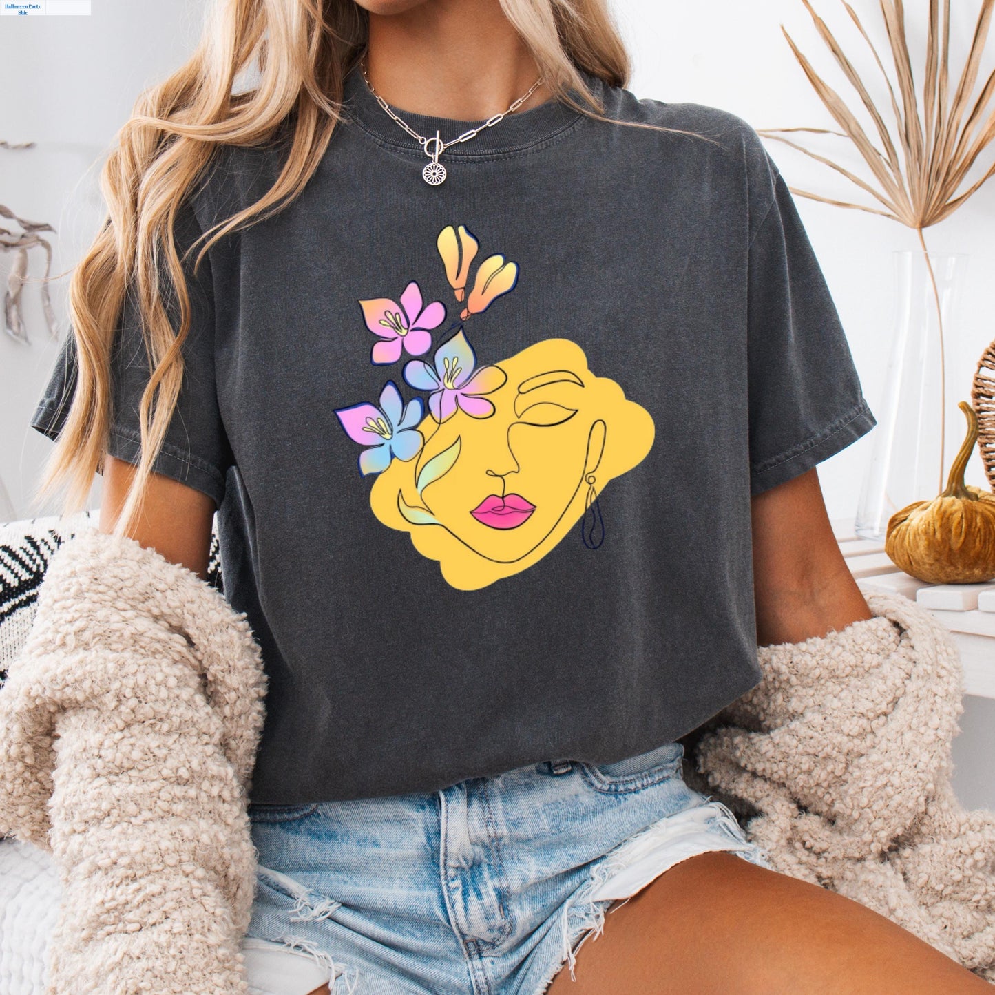 Abstract Face Line Art Tee – Floral Graphic T-Shirt | Soft Durable Cotton Unisex