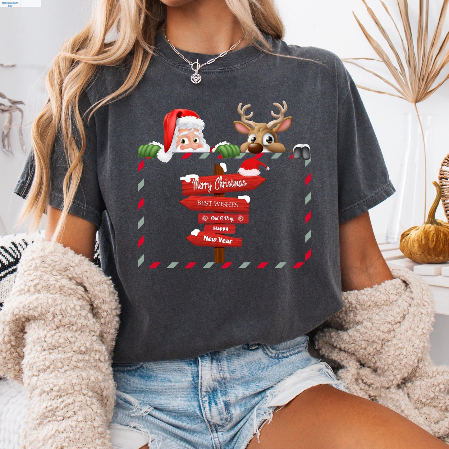 Santa Reindeer Christmas Shirt – Soft Cotton Tee | Festive Holiday Graphic Tee