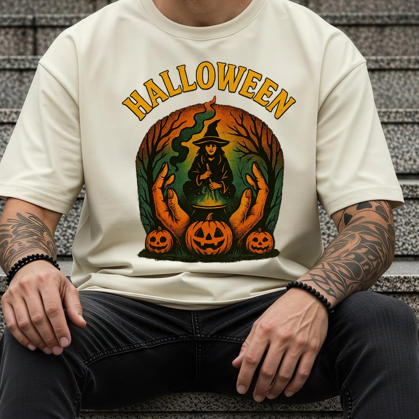 Witch Pumpkin T-Shirt - Vintage Halloween Shirt | Unisex Graphic Tee