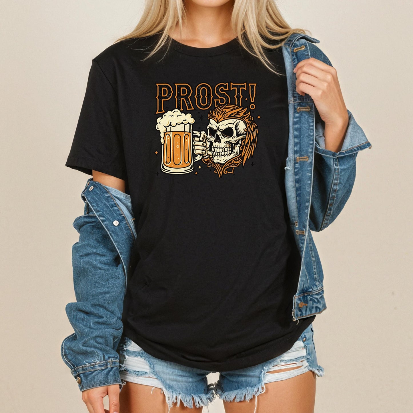 Oktoberfest Skull T-Shirt – Unisex Cotton Tee With Prosit Beer Mug Design