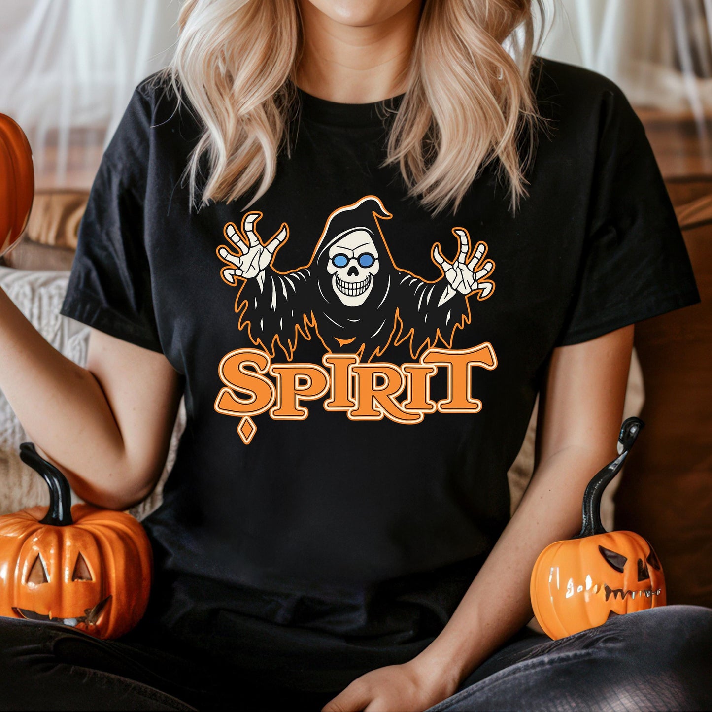 Grim Reaper Shirt – Halloween Graphic Tee | Vintage Pumpkin Orange Cotton Comfort