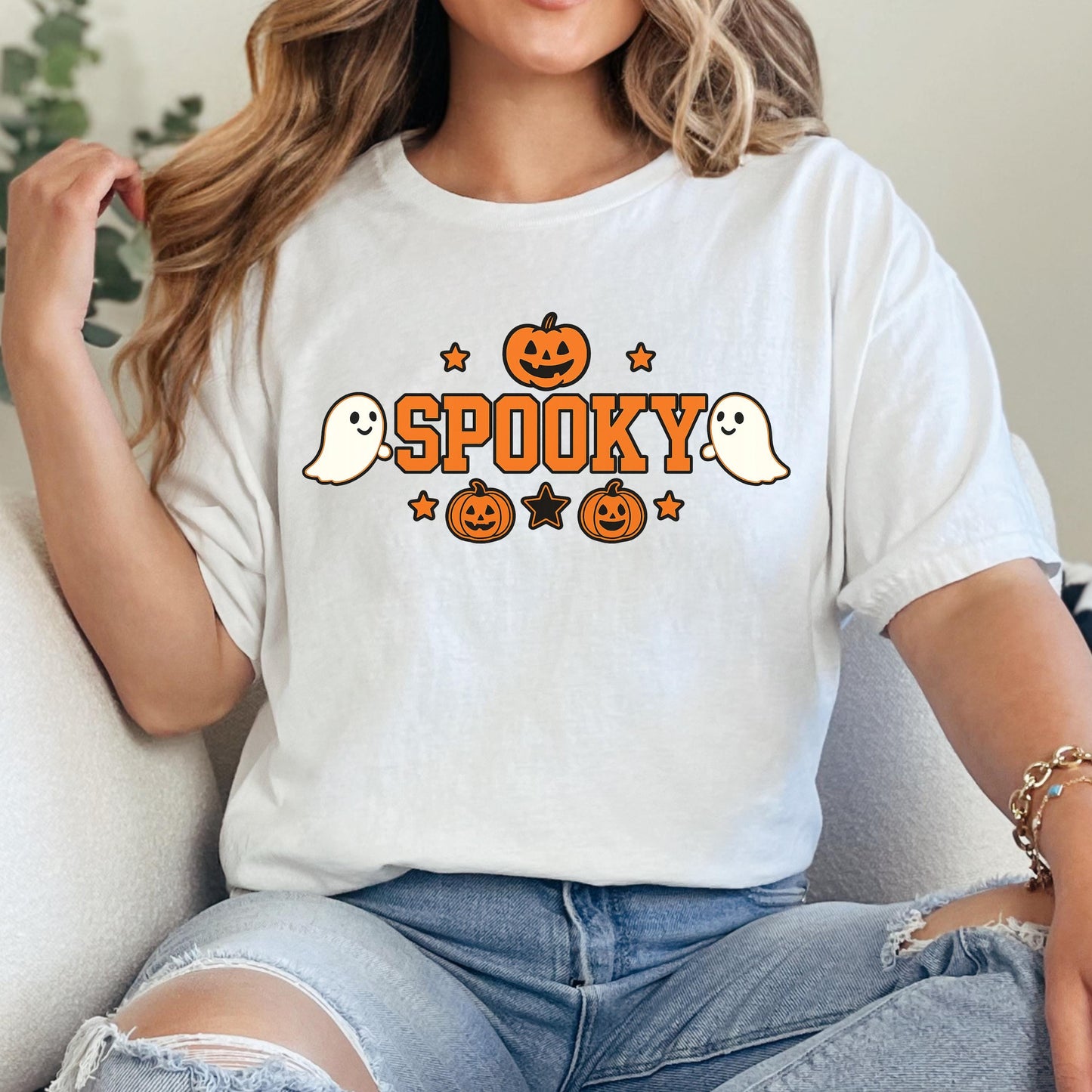 Spooky Ghost Pumpkin Tee – Retro Halloween Shirt | Soft Cotton Unisex Tee