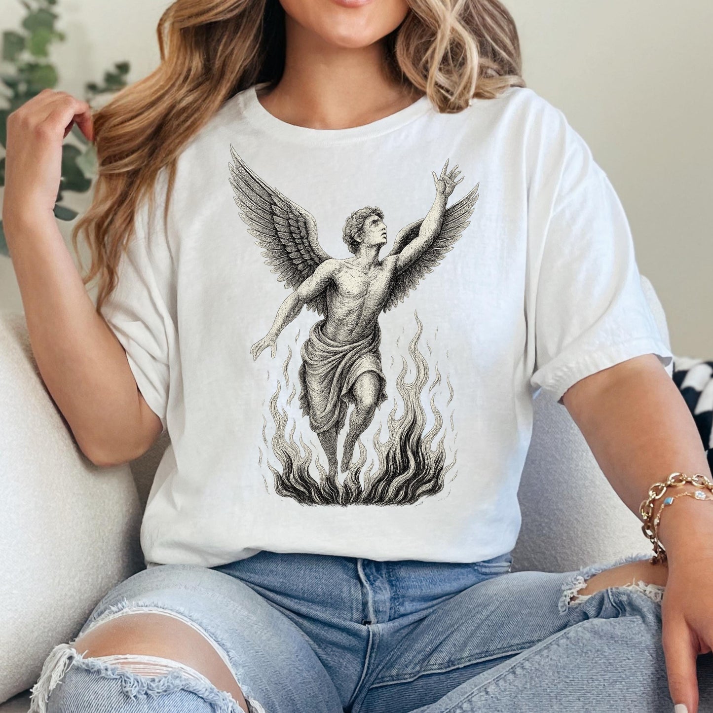 Celestial Angel T-Shirt – Vintage Flame Shirt With Artistic Flame Design