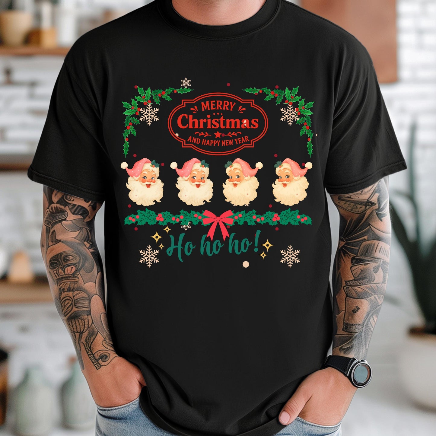 Retro Pink Santa T-Shirt – Vintage Christmas Graphic Tee | Cozy Holiday Top