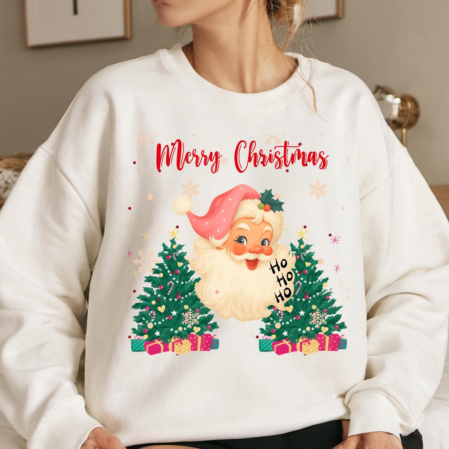 Pink Santa Sweatshirt – Vintage Christmas Sweater | Cozy Retro Holiday Pullover