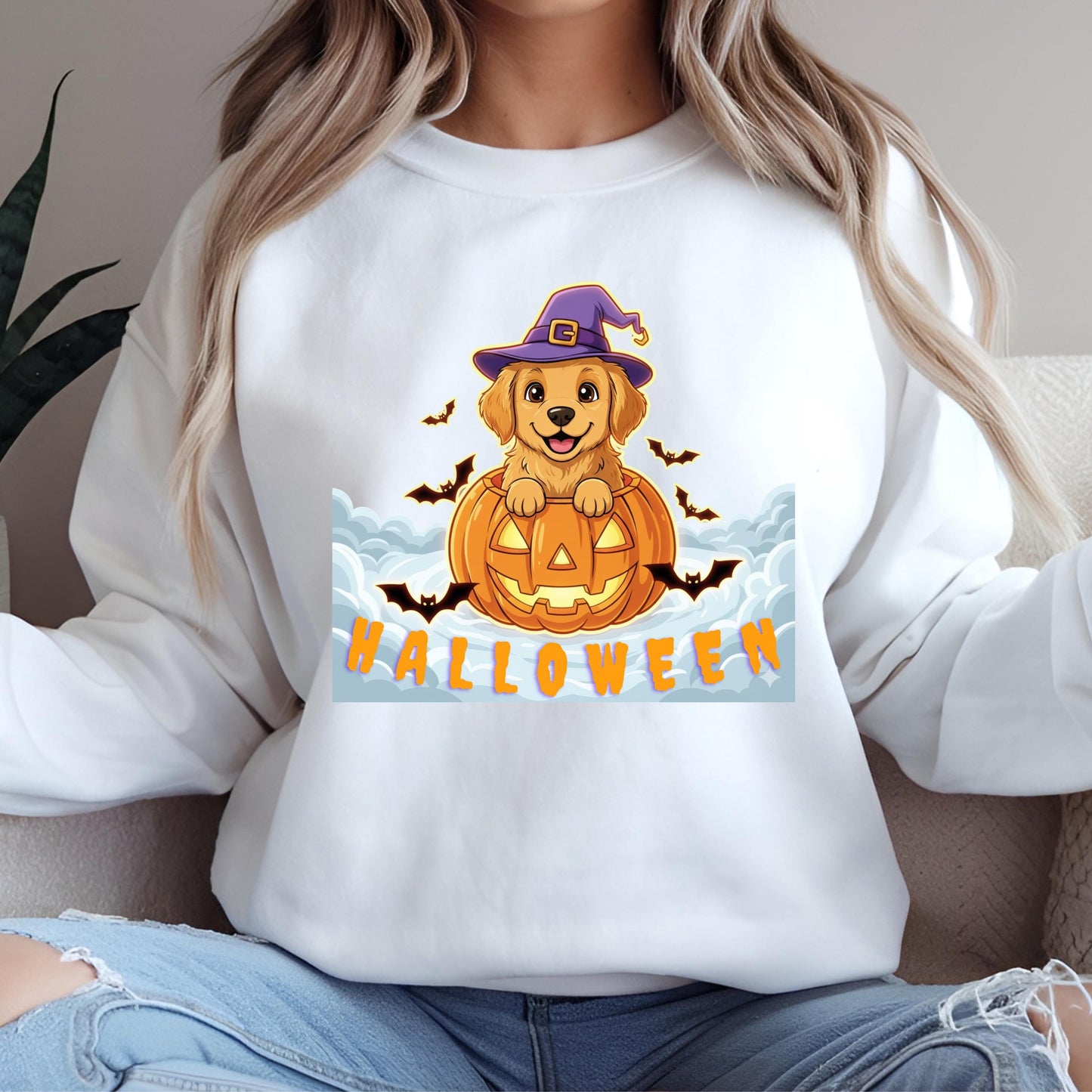 Halloween Puppy Sweatshirt – Cozy Pumpkin Dog Shirt Unisex Crewneck Pullover