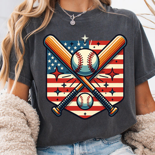Vintage USA Baseball Shirt – Patriotic Sports Tee With Crossed Bats Design