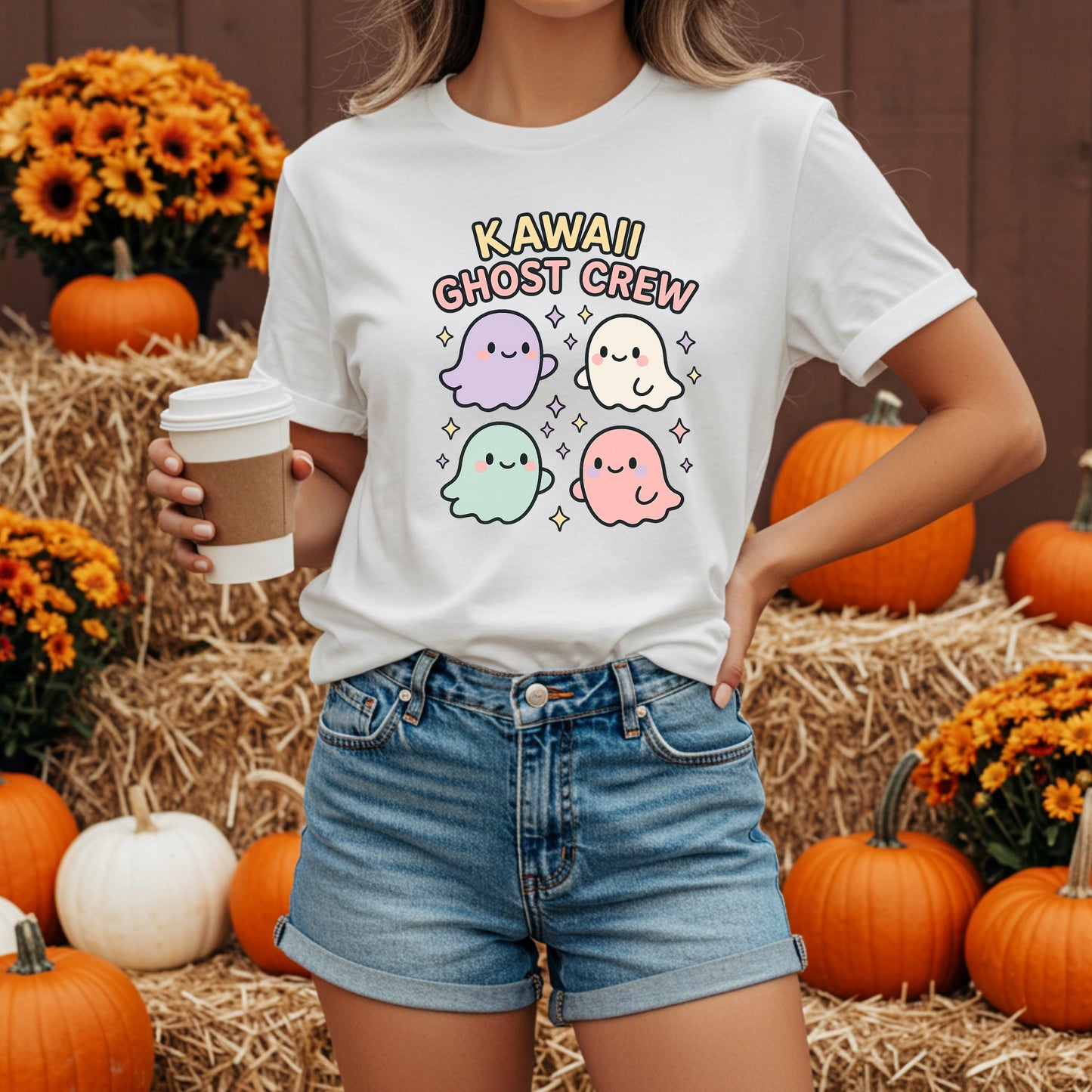 Kawaii Ghost Crew T-Shirt – Comfort Colors Pastel Halloween Tee