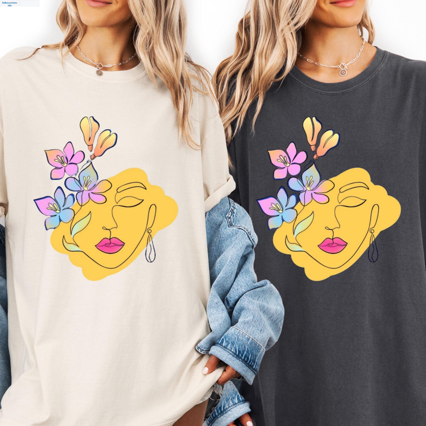 Abstract Face Line Art Tee – Floral Graphic T-Shirt | Soft Durable Cotton Unisex