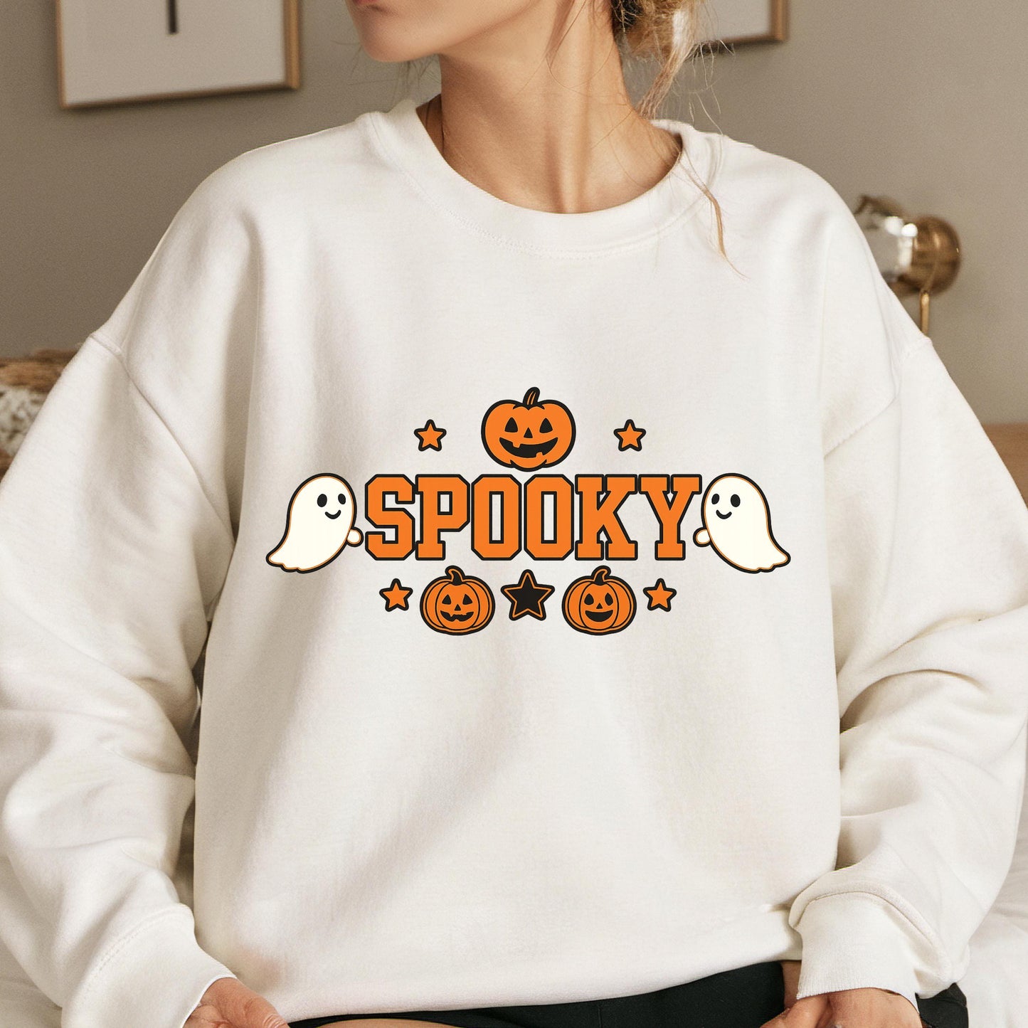 Halloween Sweatshirt - Cozy Fall Pullover With Ghost Pumpkin Design & Spooky Style