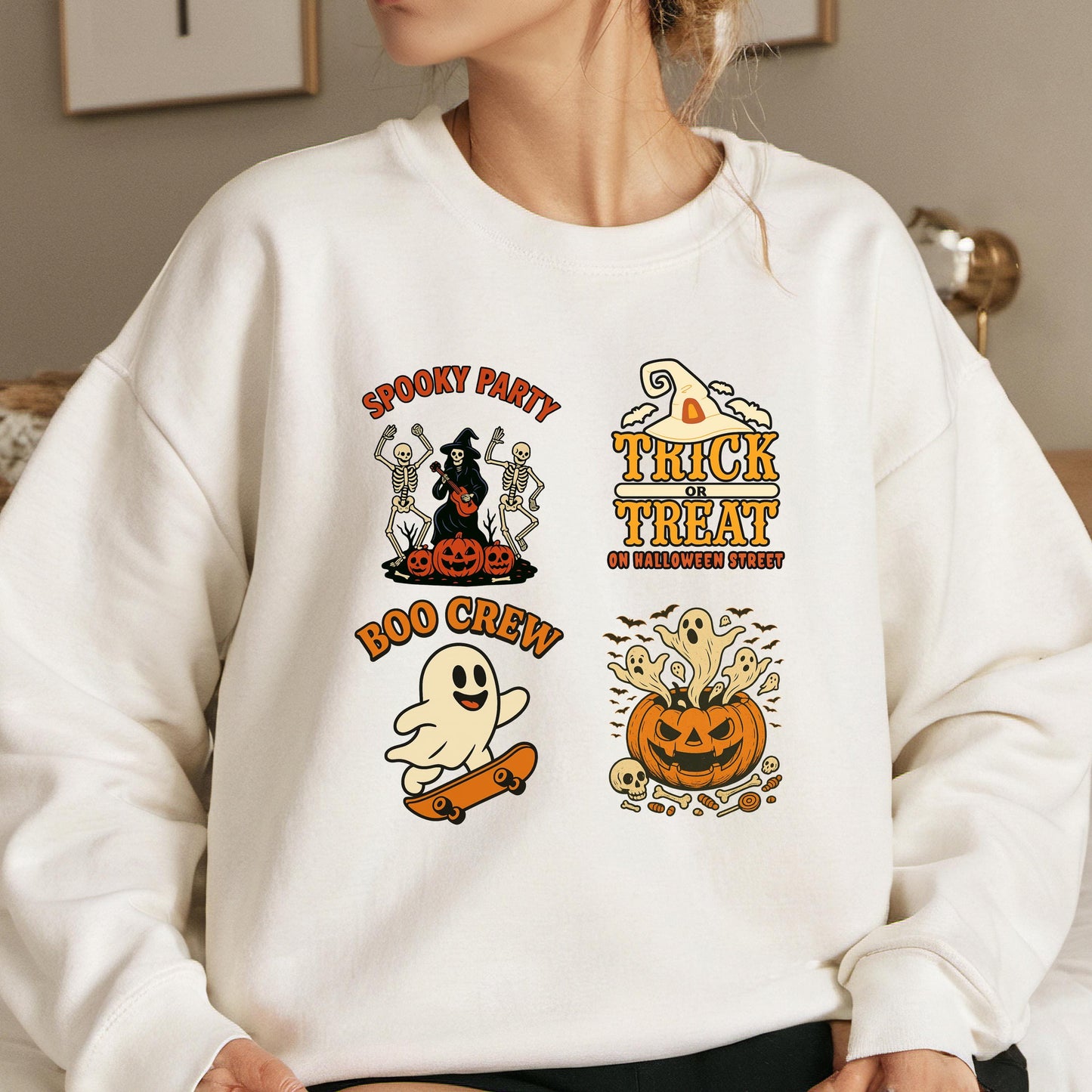 Halloween Graphic Sweatshirt – Cozy Fall Crewneck With Retro Spooky Pumpkin Design