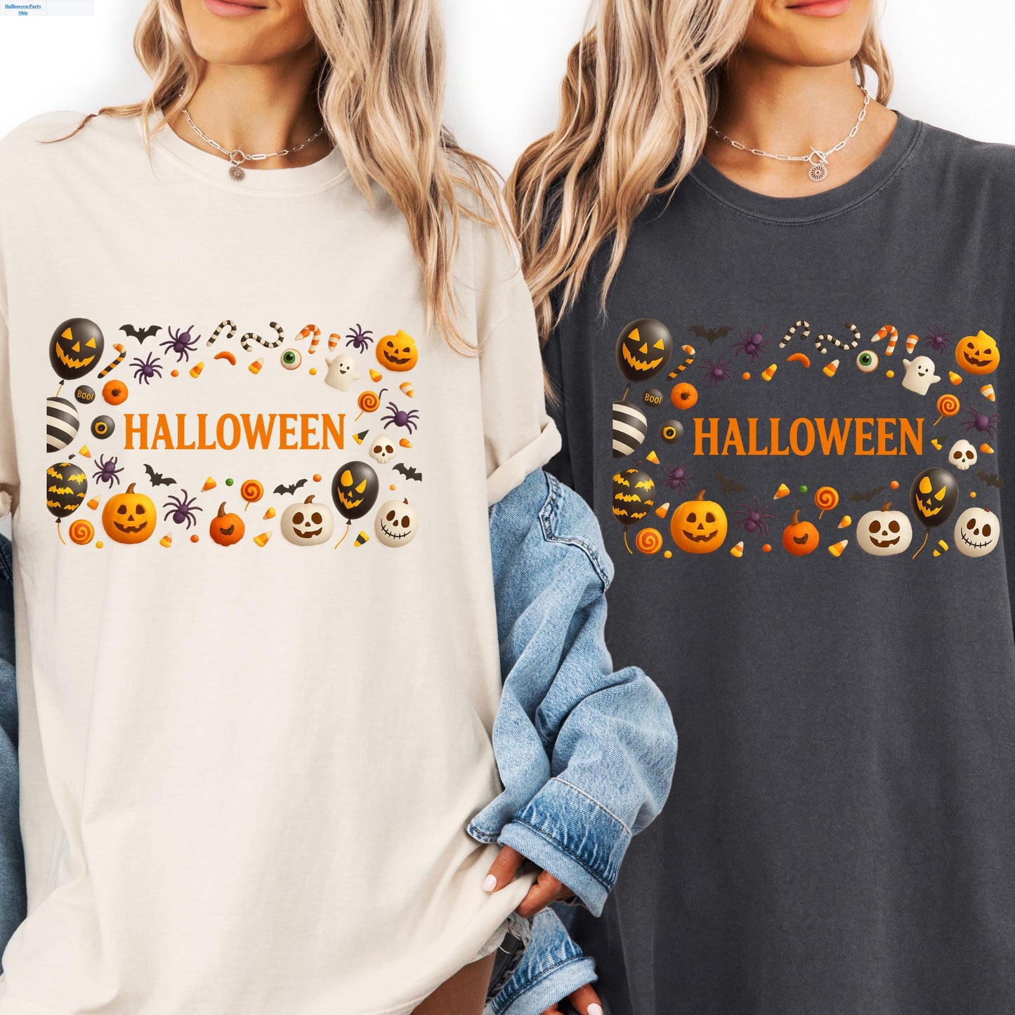 Halloween Graphic Tee - Unisex Pumpkin Orange Shirt With Ghost Bat Candy Design