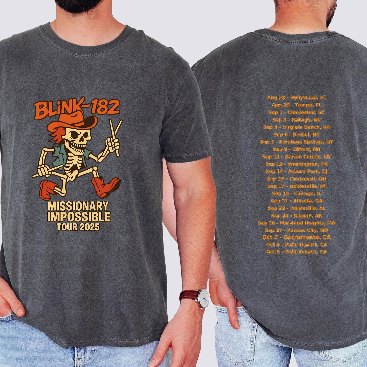 Blink 182 Tour T-Shirt - Retro Skeleton Cowboy Tee | Soft Cotton Comfort Colors