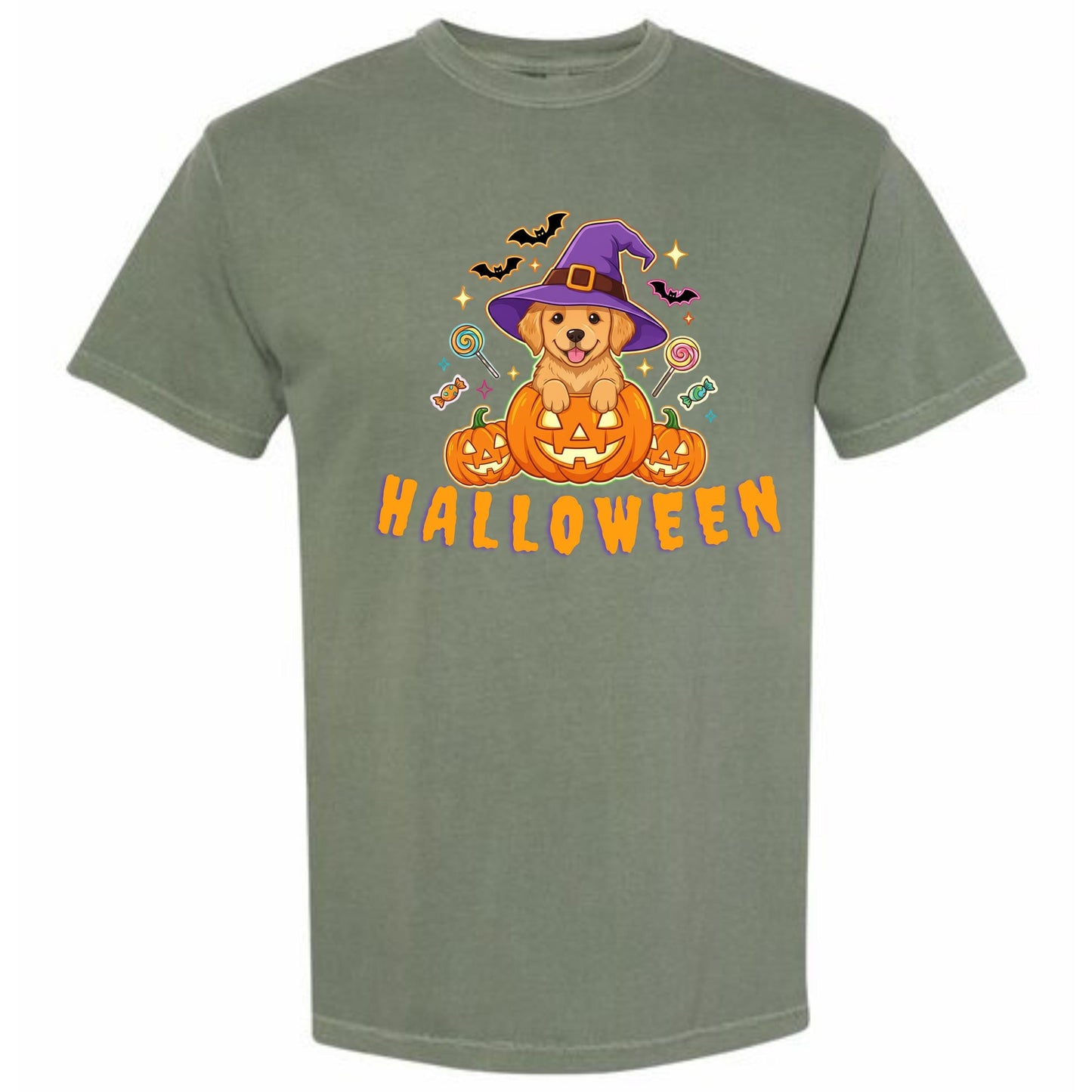 Halloween Puppy Sweatshirt - Golden Retriever Shirt | Witch Hat Pumpkin Pullover