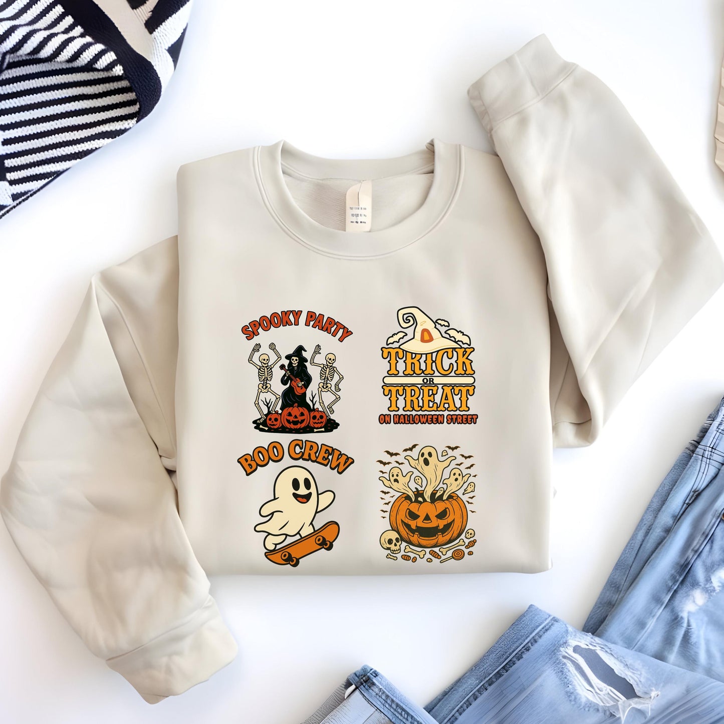 Halloween Graphic Sweatshirt – Cozy Fall Crewneck With Retro Spooky Pumpkin Design