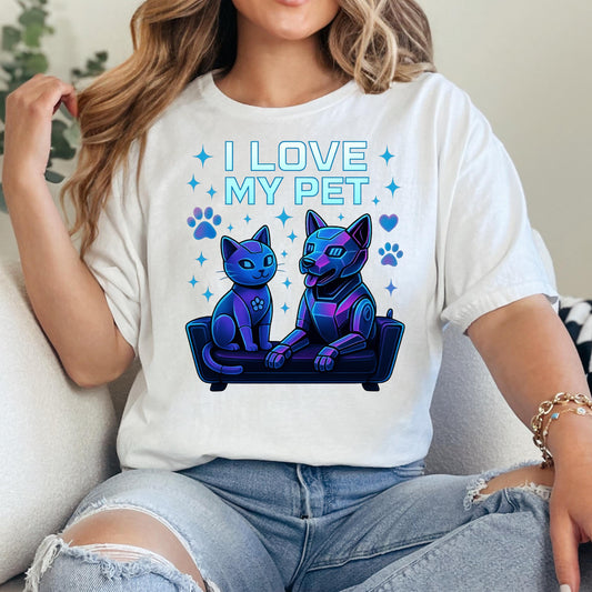 Cyber Cat Graphic Tee – Neon Pet Shirt | Vintage Cat Tee Unisex Top