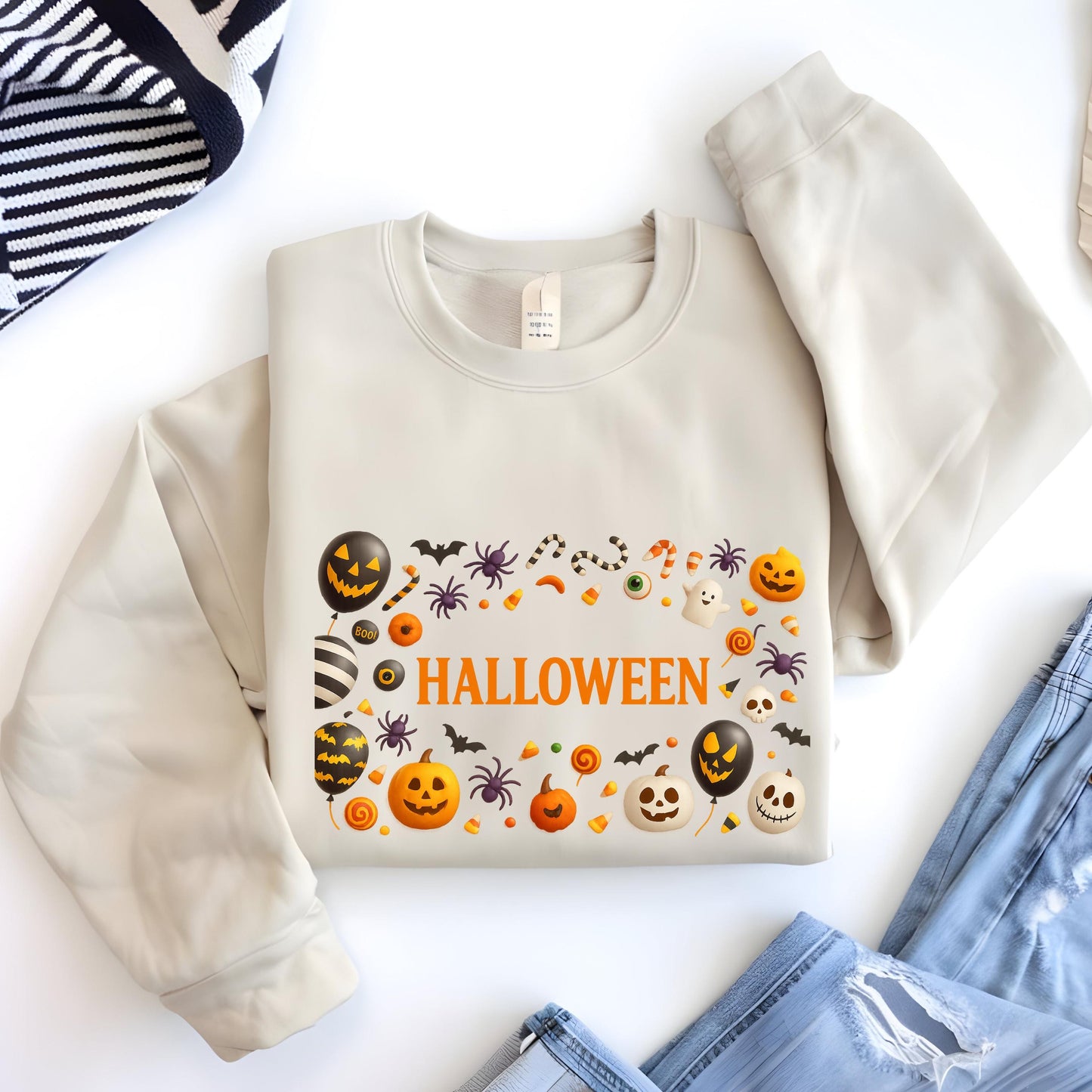 Halloween Sweatshirt - Cute Pumpkin Ghost Design | Unisex Cozy Pullover