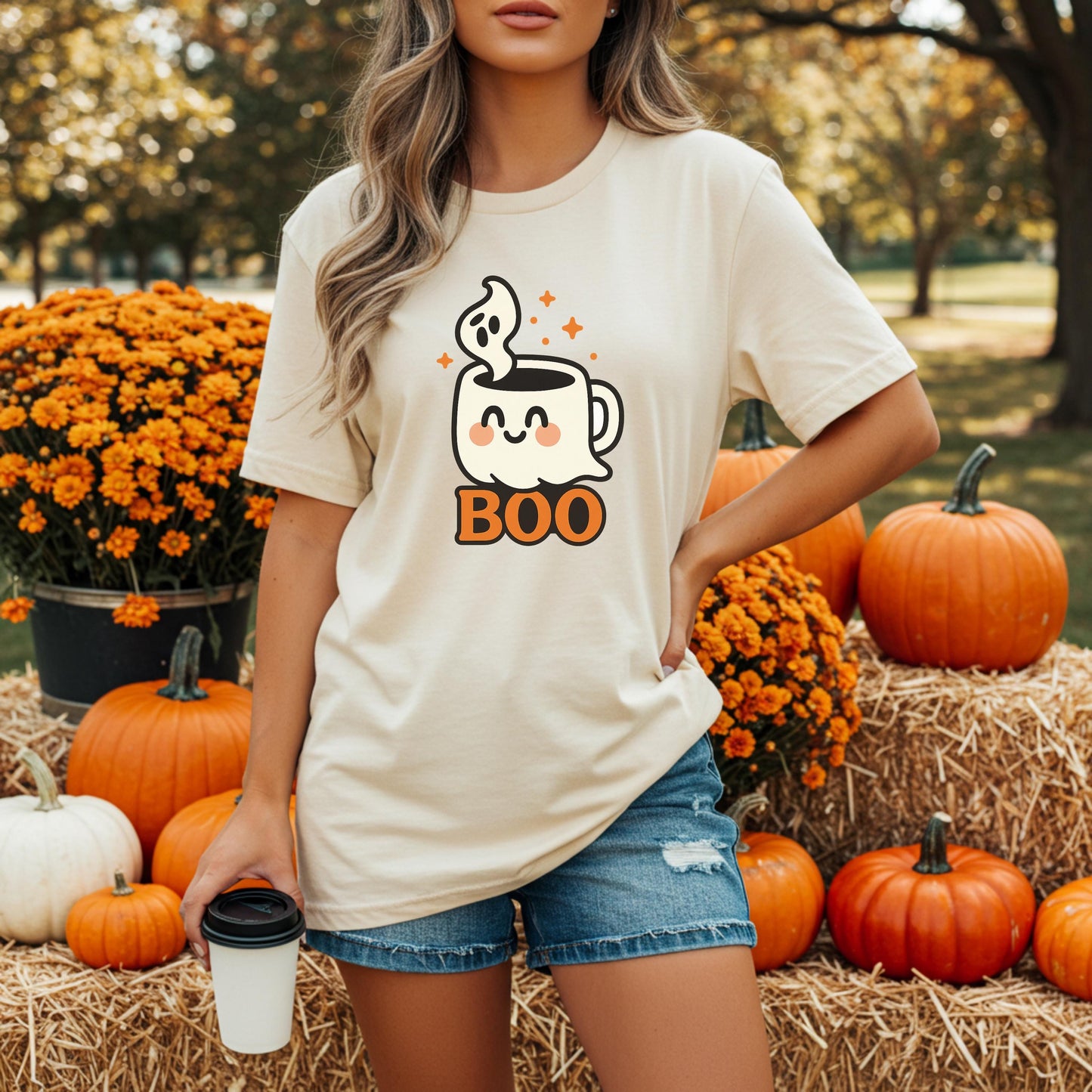 Halloween Coffee Tee – Cute Ghost Shirt With Boo Mug Design | Soft Cotton