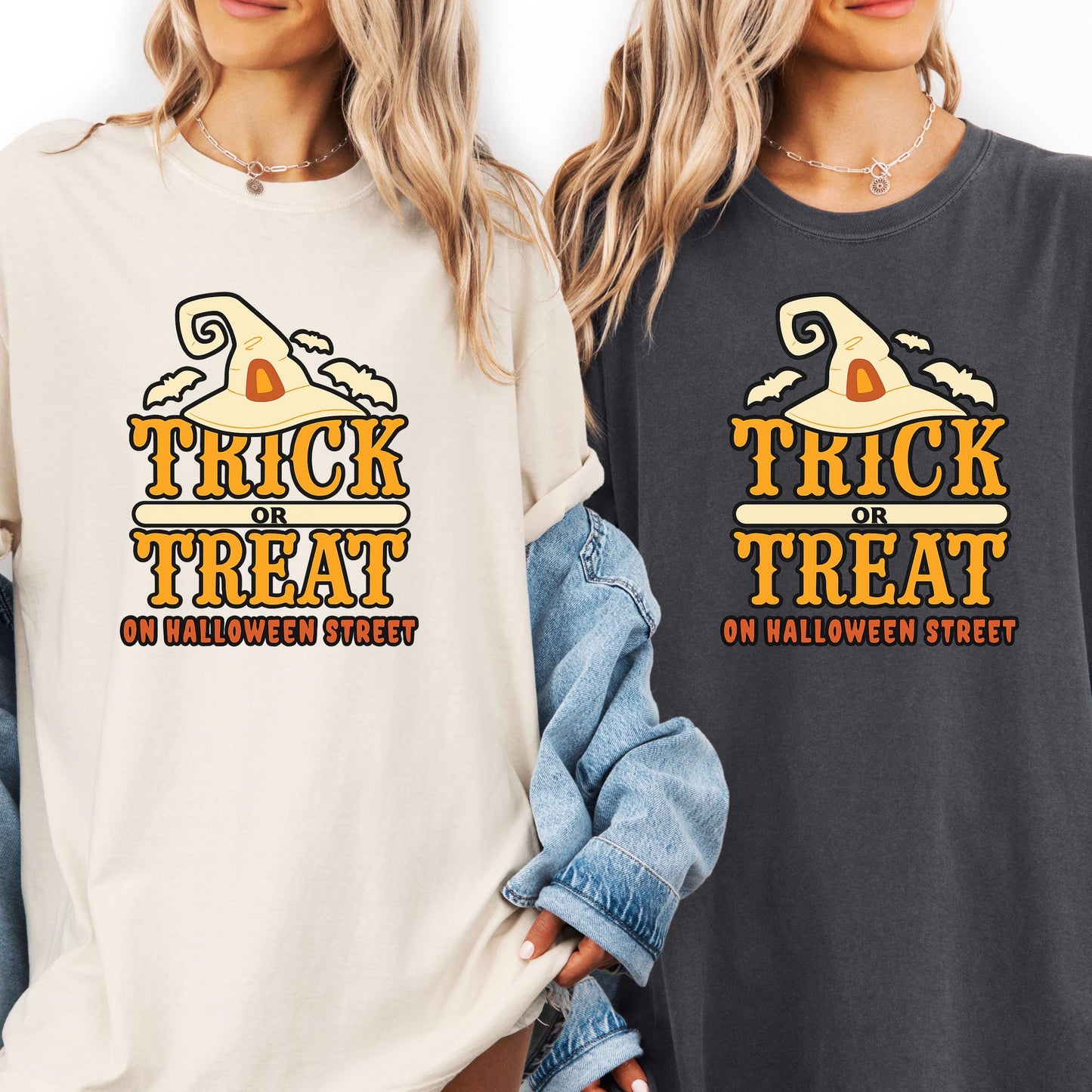 Halloween Graphic Tee – Vintage Witch Hat Shirt With Bats Outline | Cozy Fall Shirt