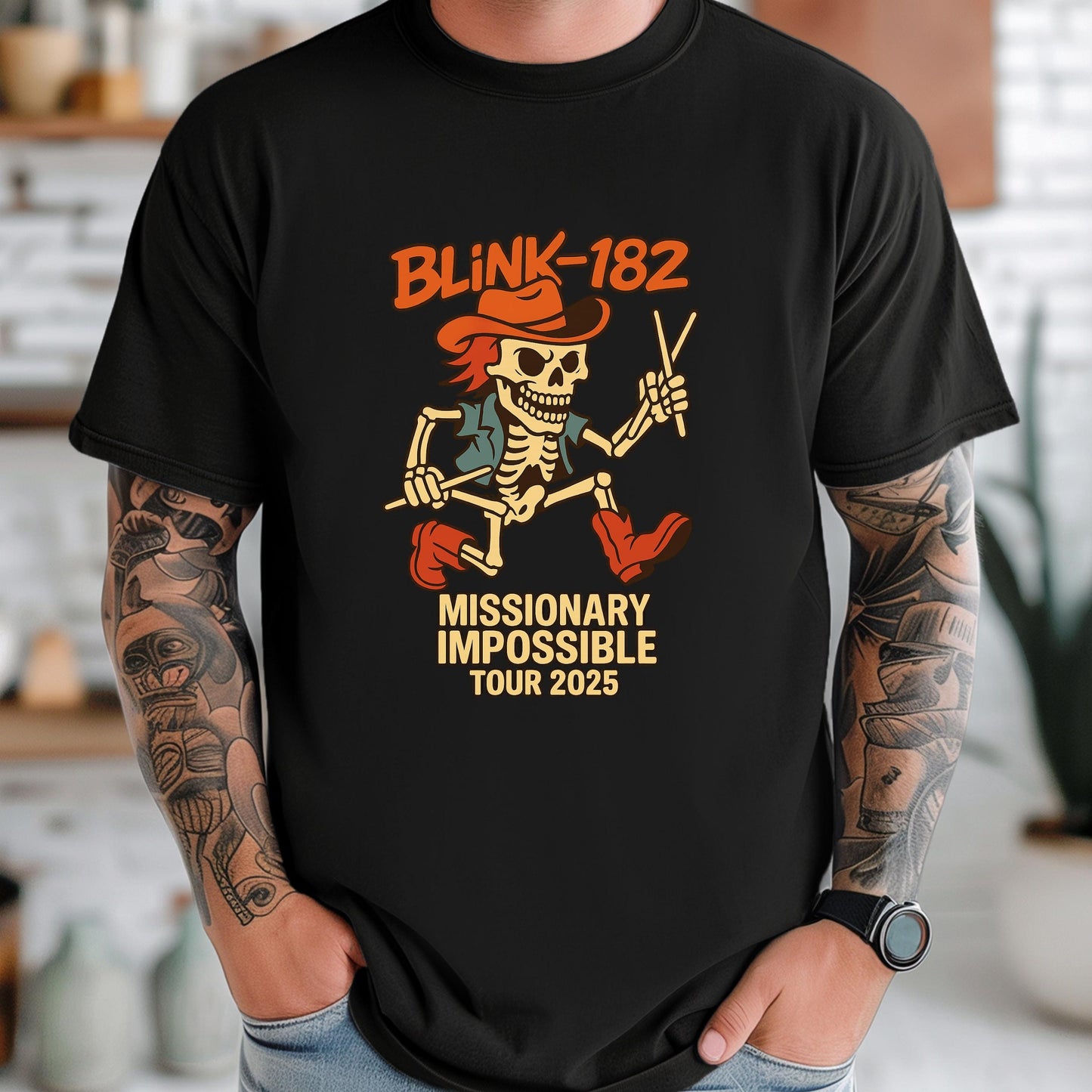 Blink-182 T-Shirt - Skeleton Cowboy Tee | Vintage Band Shirt Cotton Graphic