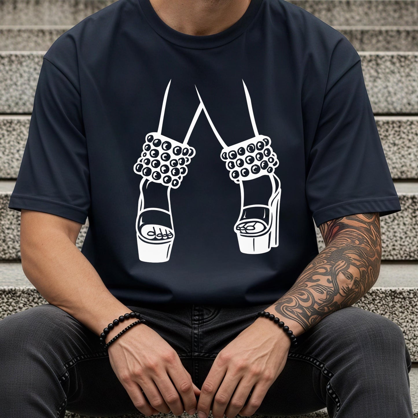 Western Graphic T-Shirt – Rustic Country Shirt With Silver Bead Ankle Cuffs Design