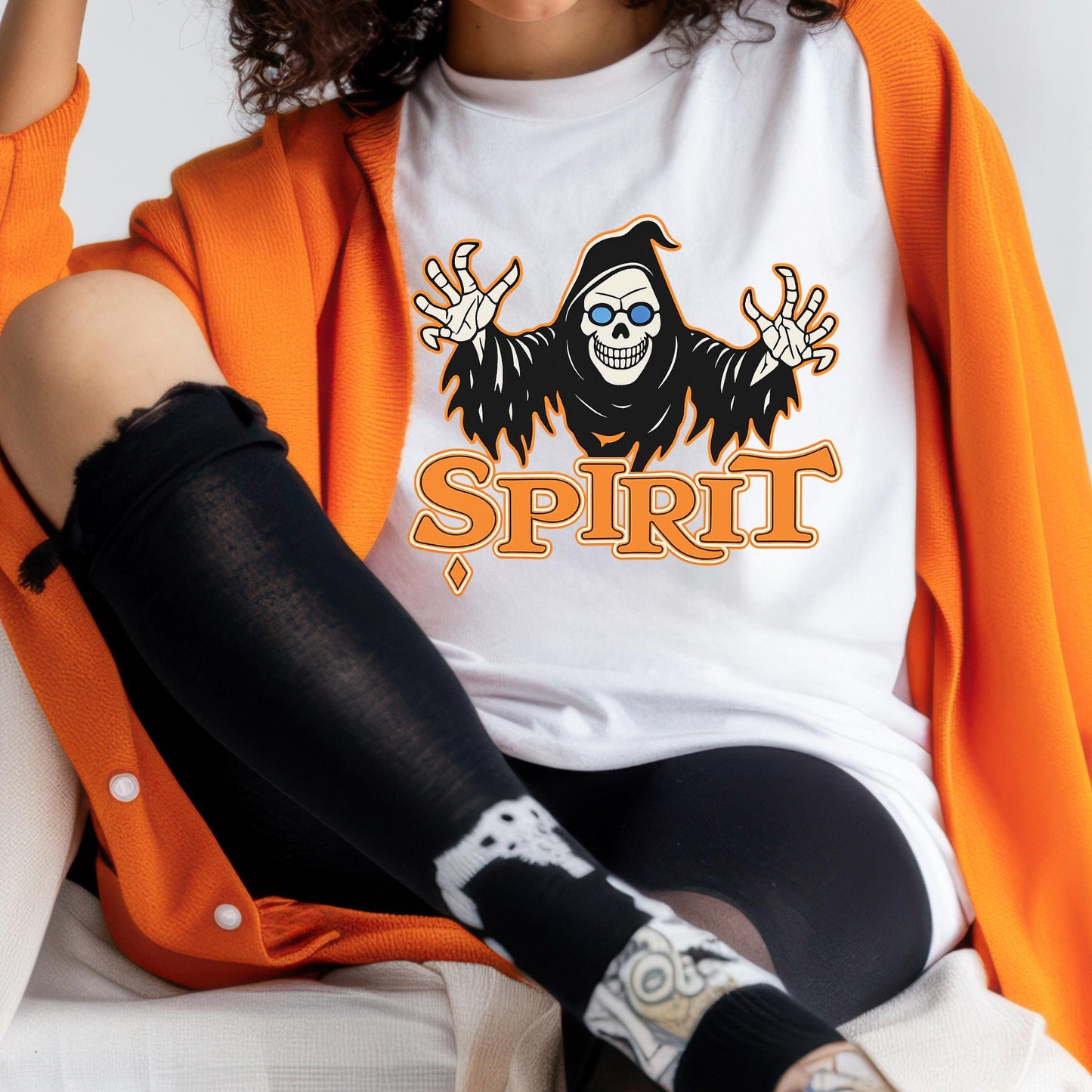 Grim Reaper Shirt – Halloween Graphic Tee | Vintage Pumpkin Orange Cotton Comfort