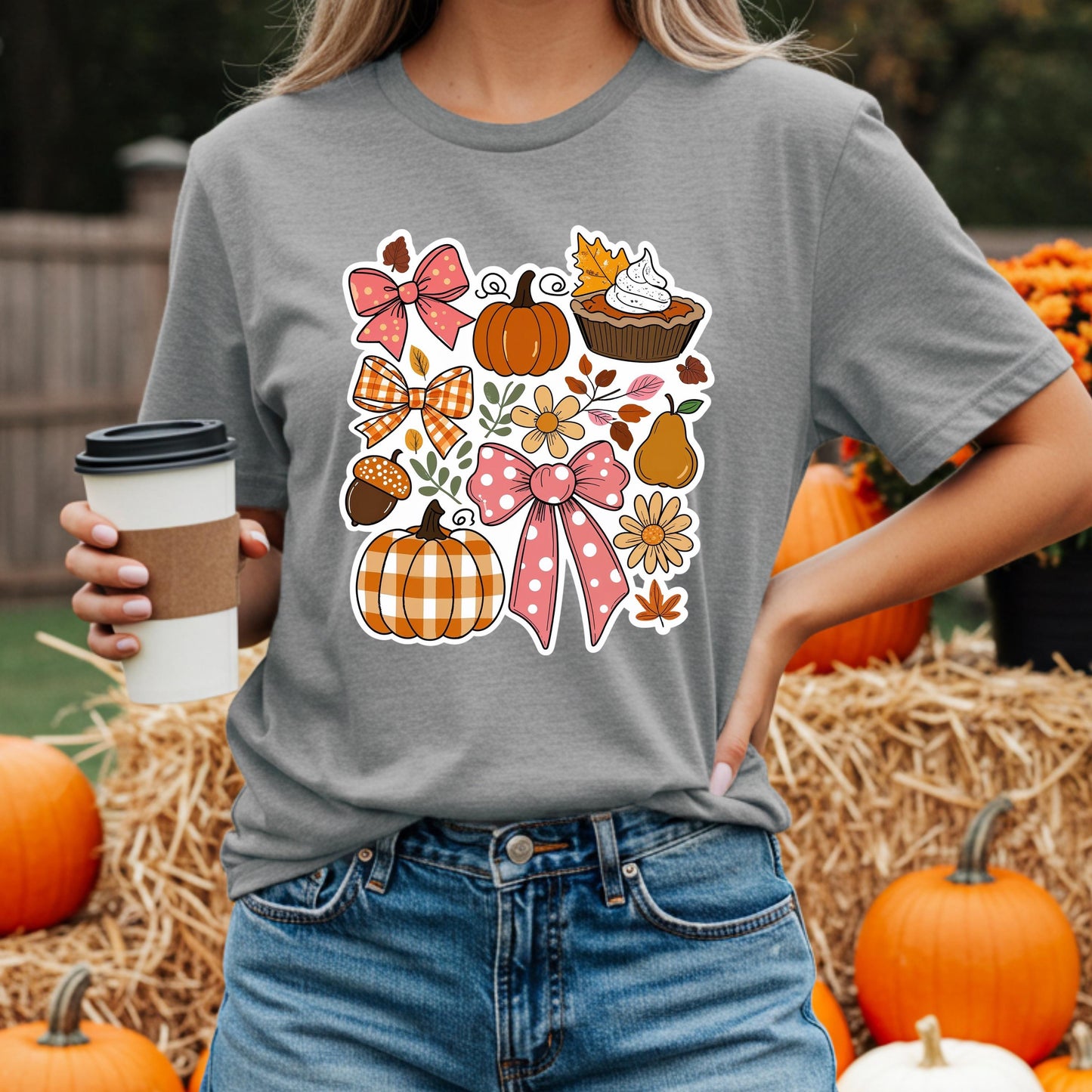 Rustic Fall Graphic Tee – Cozy Autumn Shirt With Pumpkin Design & Floral Acorn