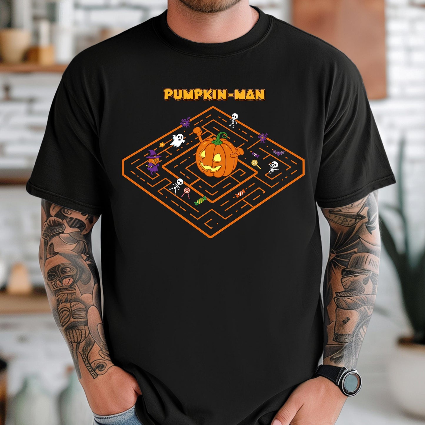Pumpkin Man Halloween T-Shirt – Retro Gaming Shirt | Spooky Boys Tee