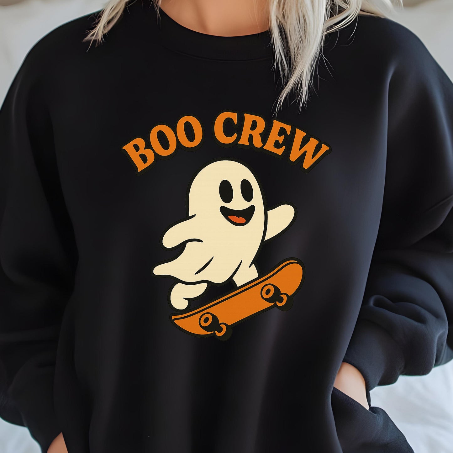 Halloween Ghost Sweatshirt – Retro Skateboard Hoodie With Spooky Cute Sweater Design
