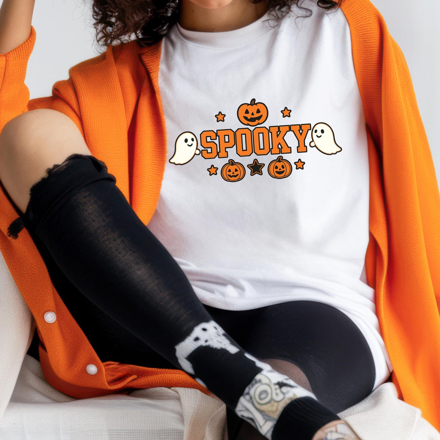 Spooky Ghost Pumpkin Tee – Retro Halloween Shirt | Soft Cotton Unisex Tee