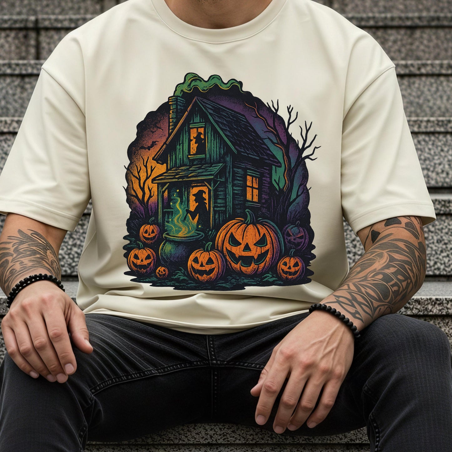 Haunted Halloween Shirt – Spooky Graphic Tee With Witch House & Pumpkin